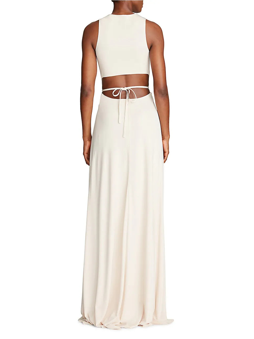 HALSTON Megan Deep V Back Cutout Gown