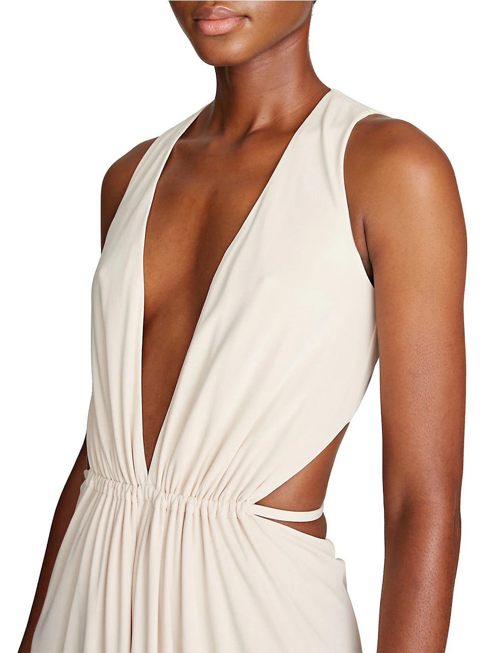 HALSTON Megan Deep V Back Cutout Gown