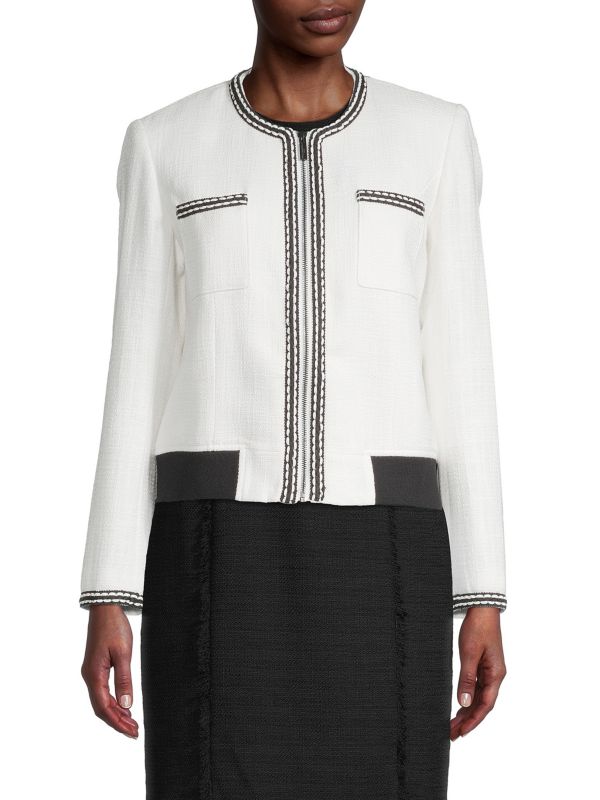 Karl Lagerfeld Paris Tweed Zip-Front Jacket