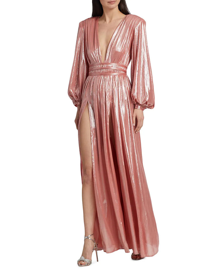 BRONX AND BANCO Zoe Metallic Lamé Gown
