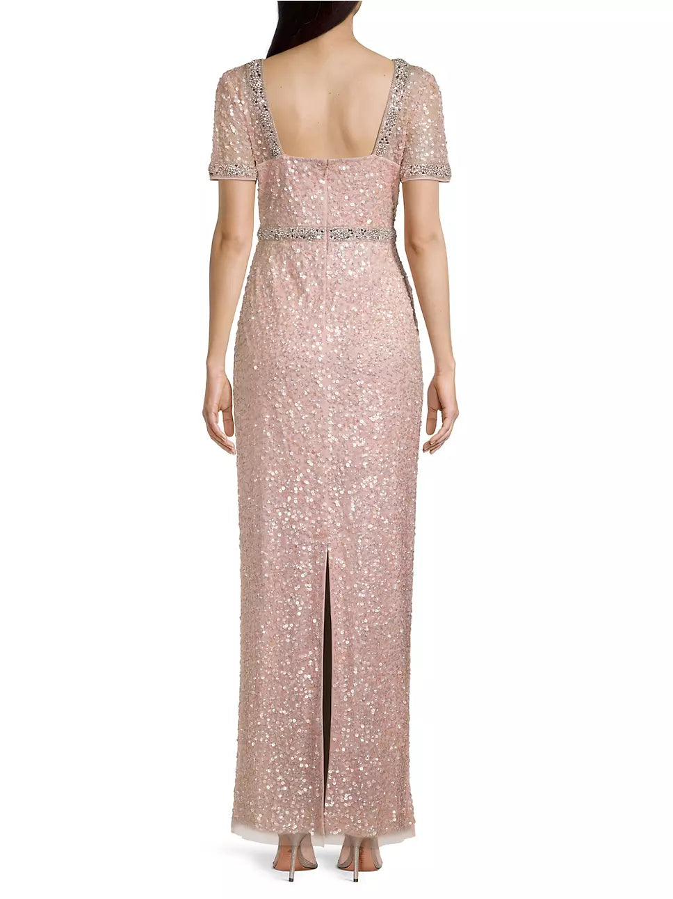 Aidan Mattox Beaded V-Neck Column Gown