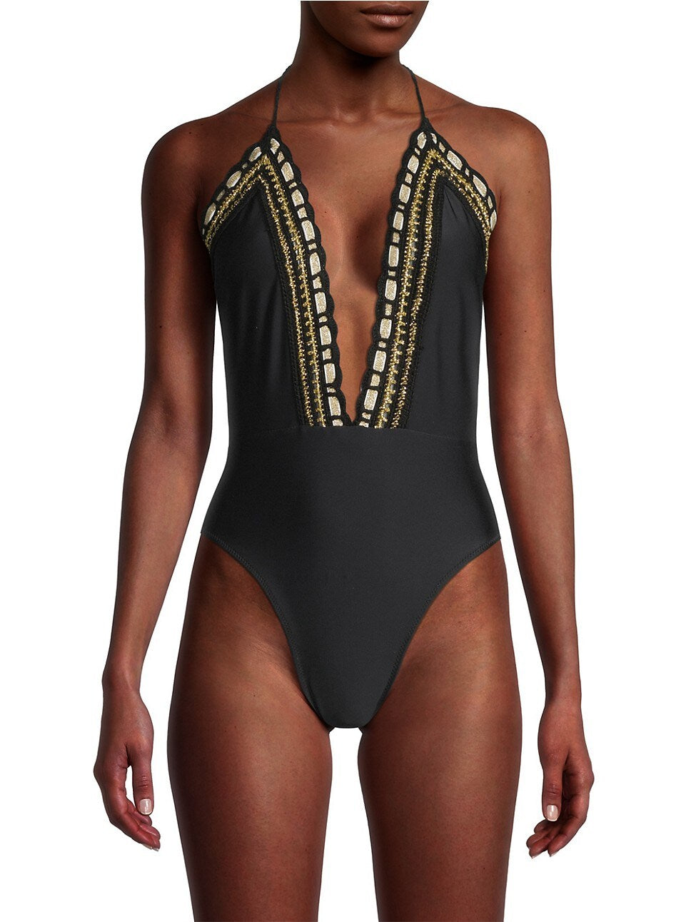 Ramy Brook Angela Crochet Plunge One Piece Swimsuit