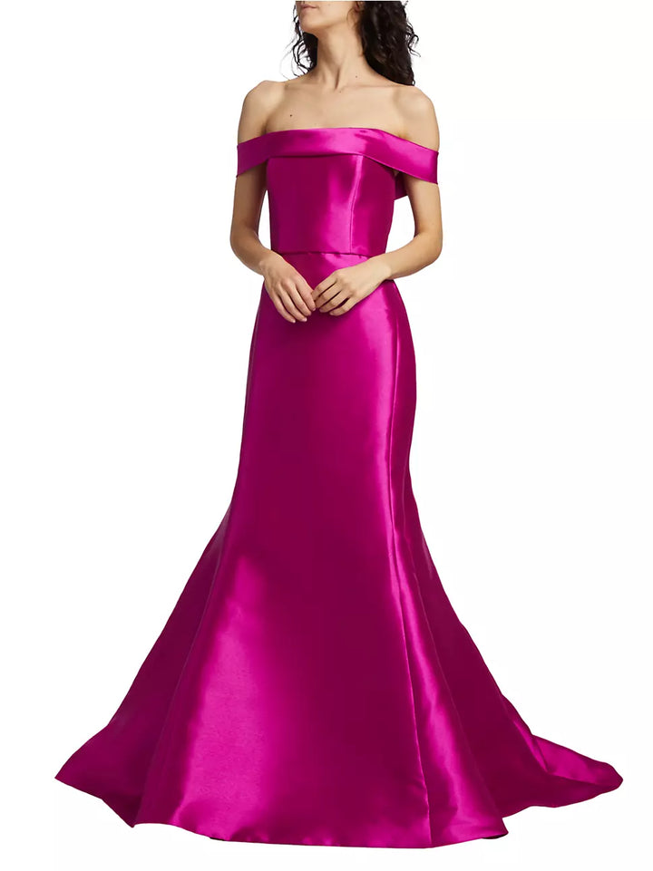Amsale Satin Off-The-Shoulder Mermaid Gown