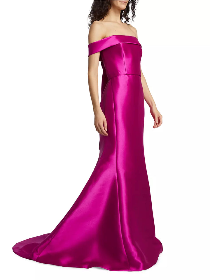 Amsale Satin Off-The-Shoulder Mermaid Gown