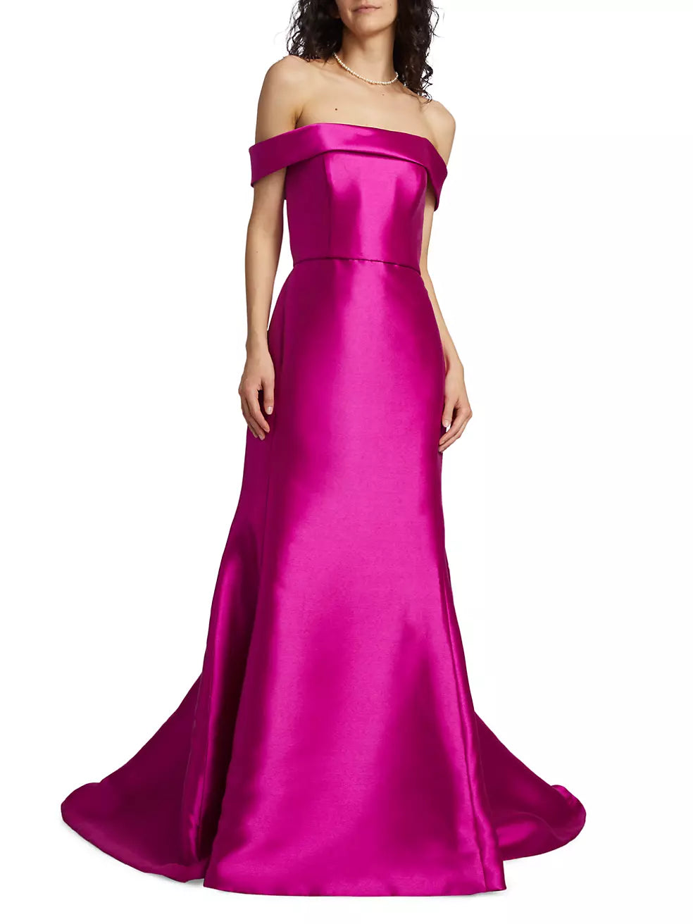 Amsale Satin Off-The-Shoulder Mermaid Gown
