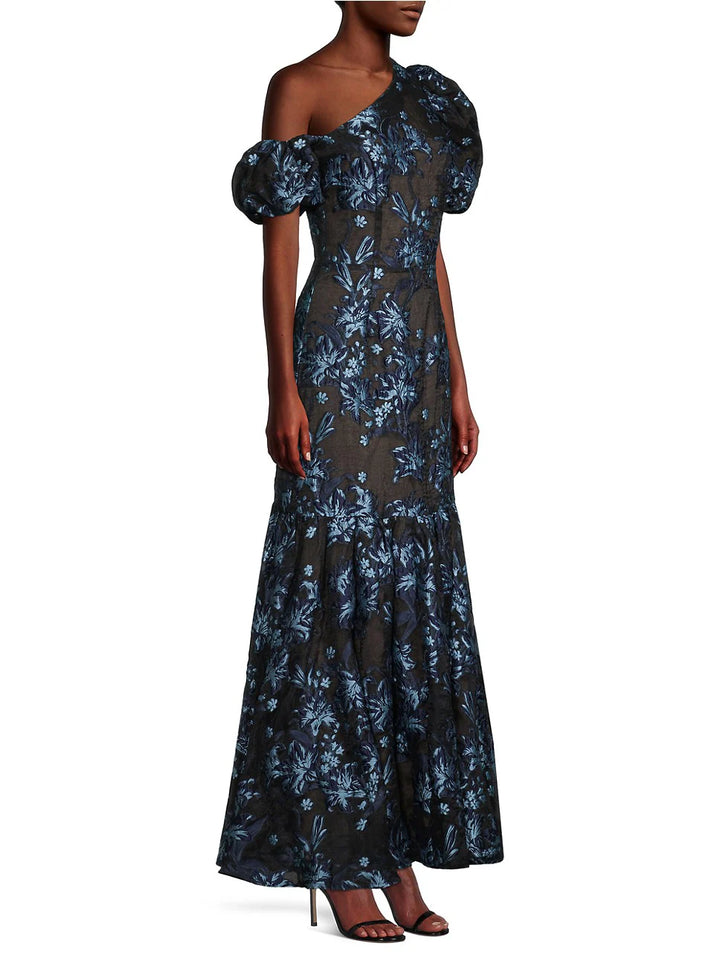 Elliatt Planetary Asymmetric Jacquard Maxi Dress
