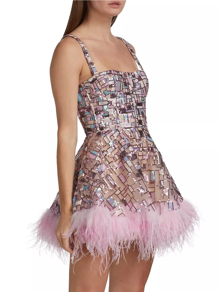 Bronx and Banco Mademoiselle Feather-Trim Minidress