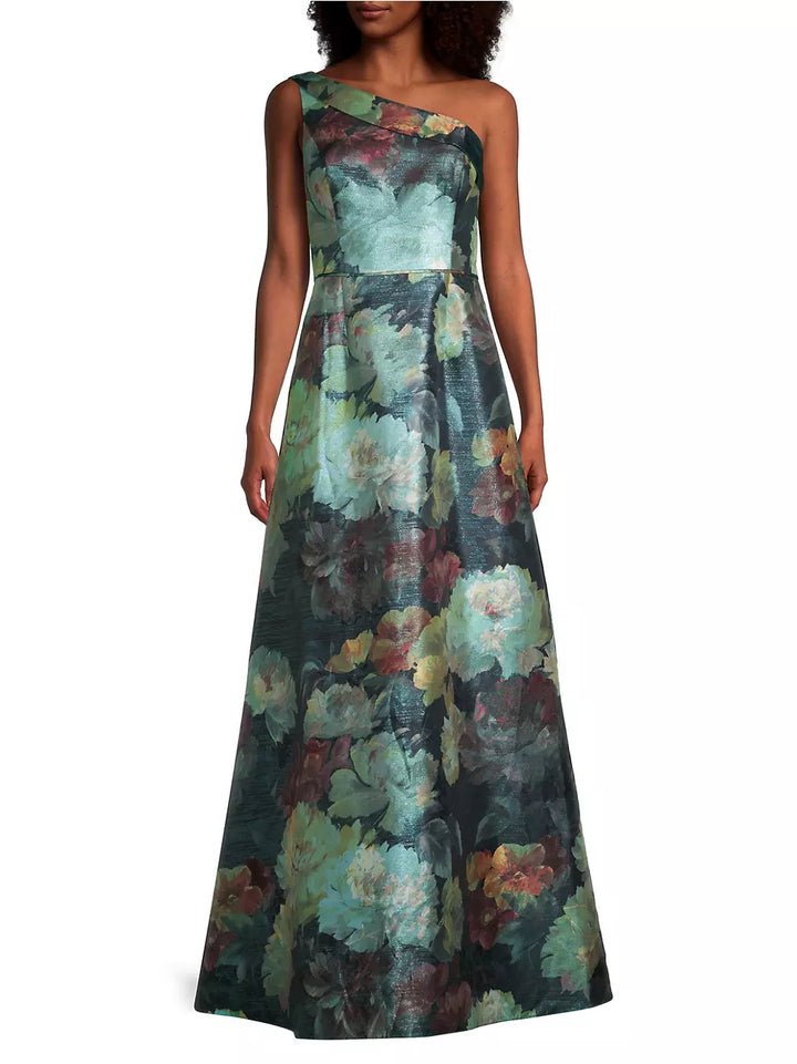 AIDAN MATTOX One-Shoulder Jacquard Ball Gown