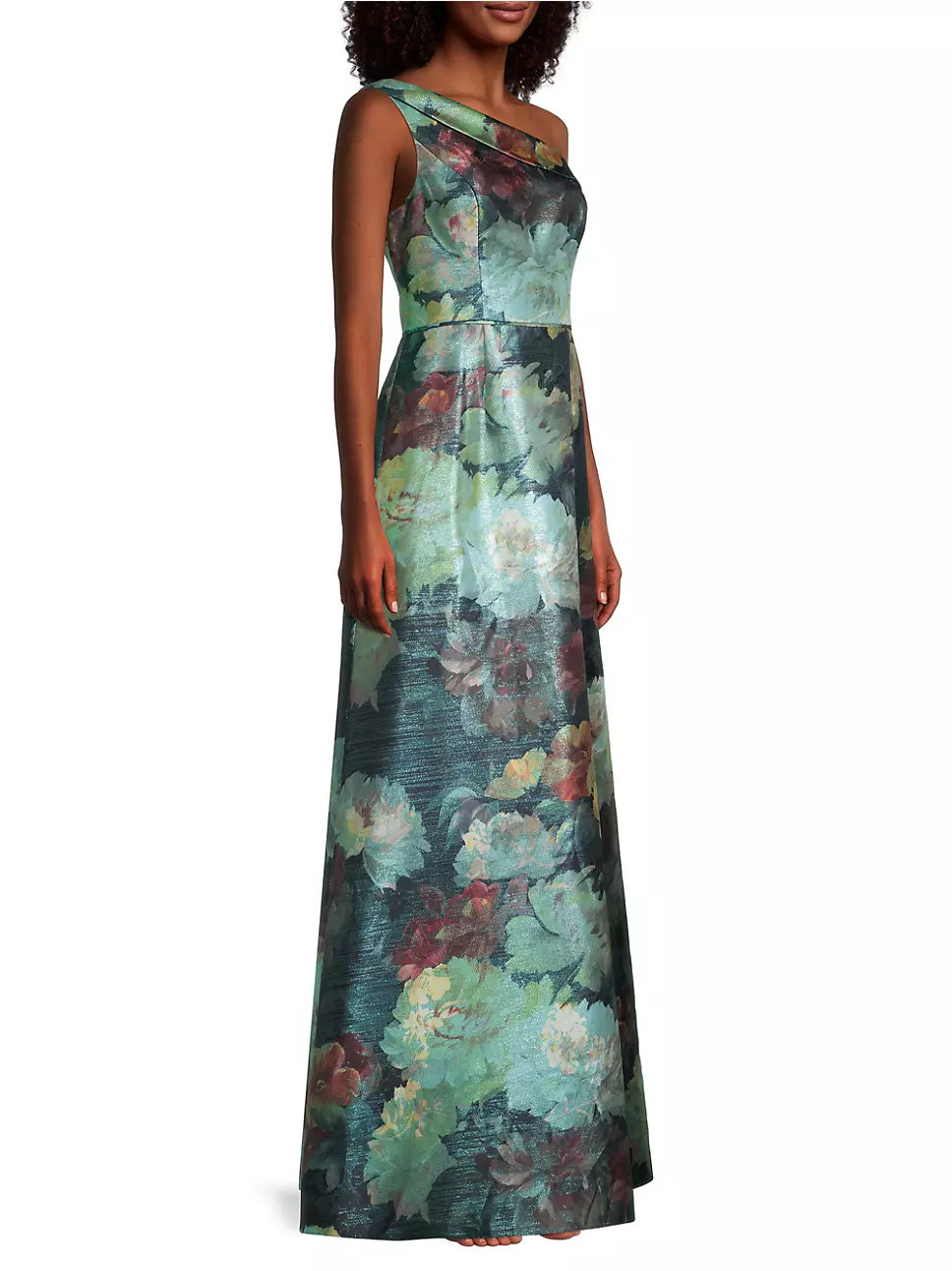 AIDAN MATTOX One-Shoulder Jacquard Ball Gown