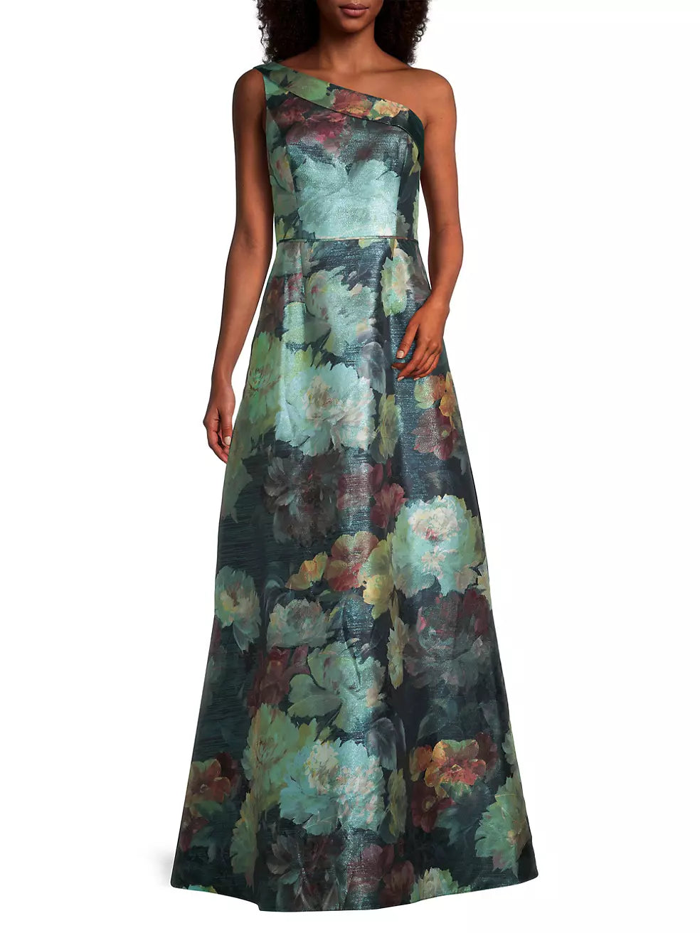 AIDAN MATTOX One-Shoulder Jacquard Ball Gown