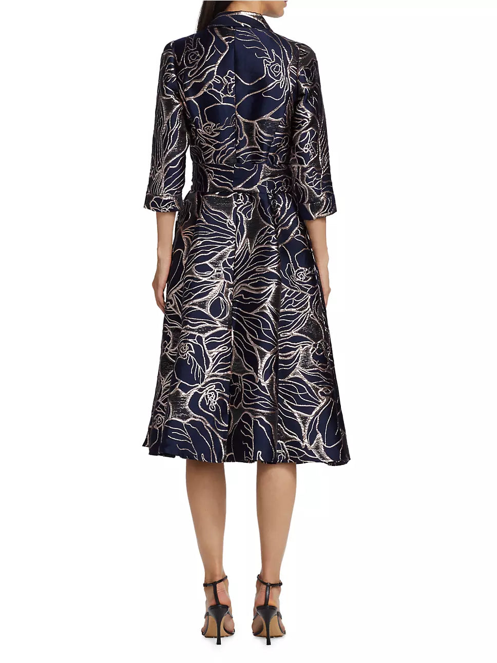 Teri Jon by Rickie Freeman Metallic Floral Belted Shirt Dress