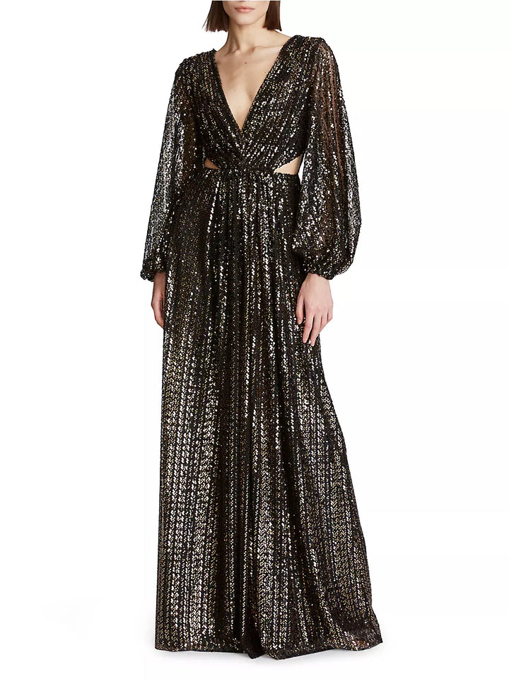 Halston Madelyn Sequin Cut-Out Gown
