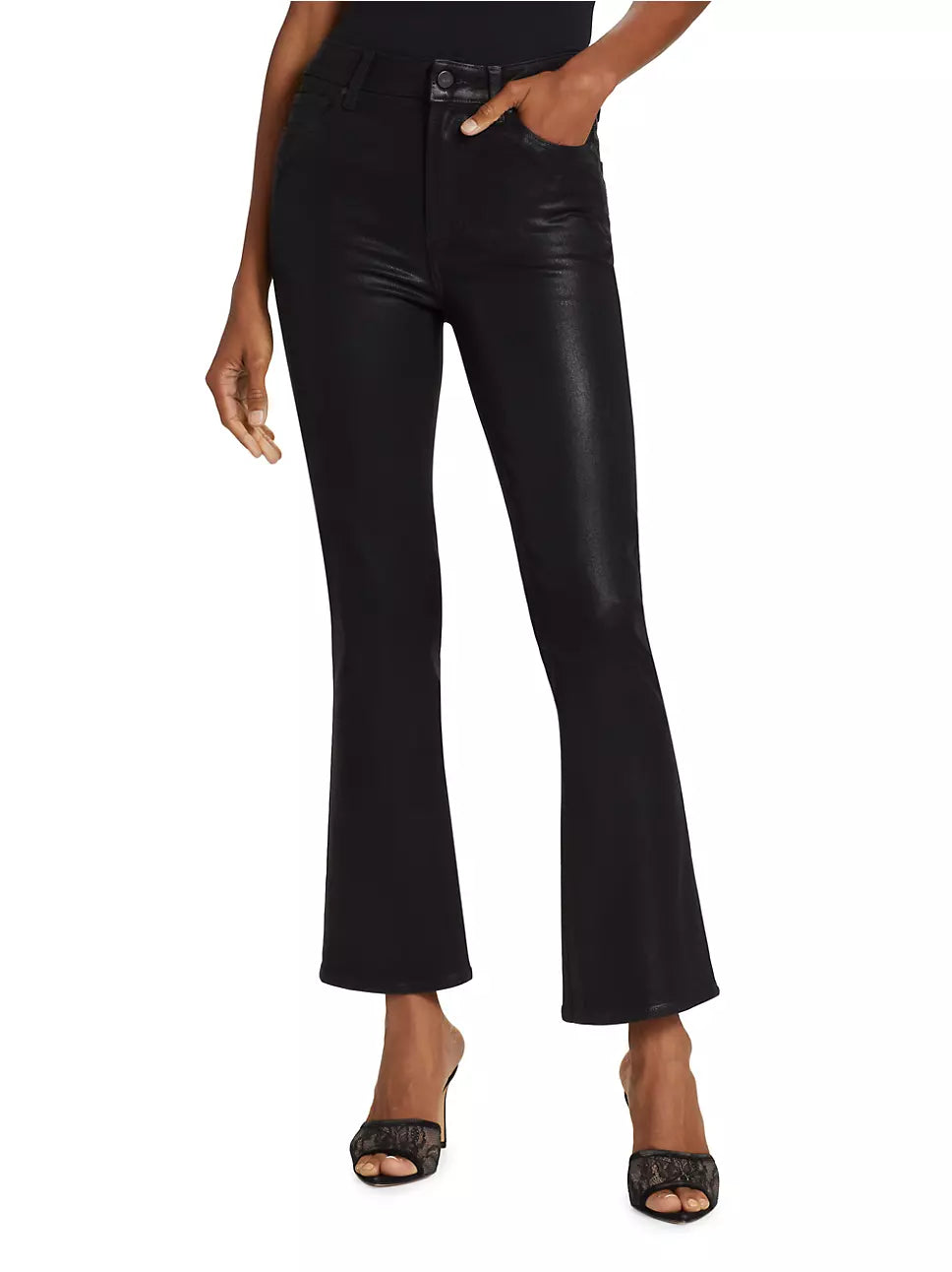 PAIGE Claudine Faux Leather Ankle Flare Jeans