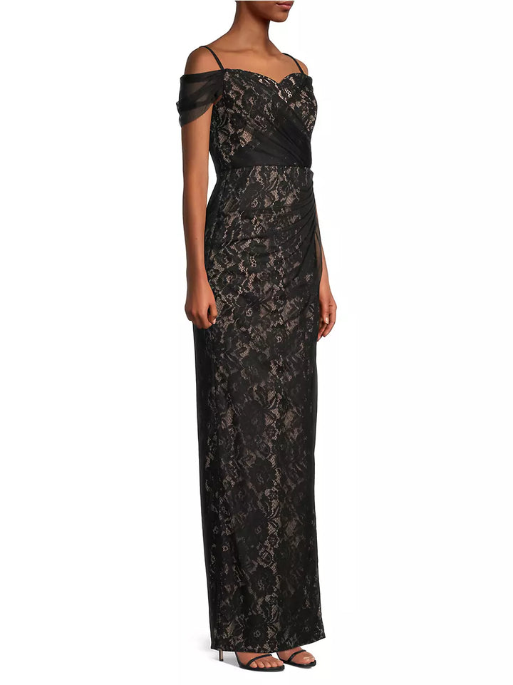 Aidan Mattox Lace Off-The-Shoulder Gown