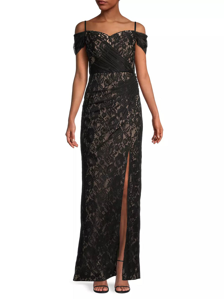 Aidan Mattox Lace Off-The-Shoulder Gown