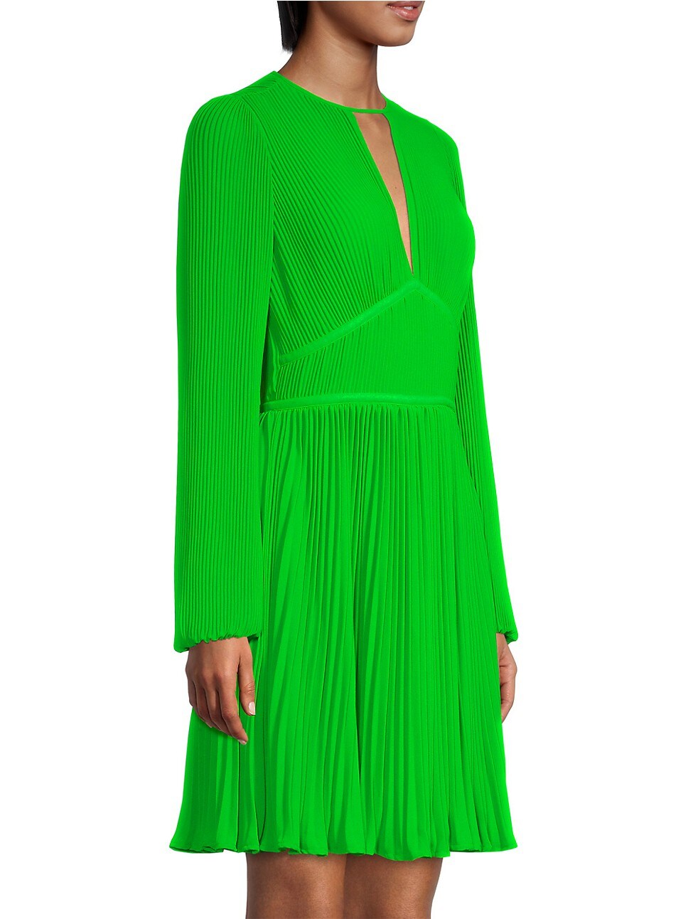 michael kors green pleated dress Michael Kors Womens Green Tie Pleated Printed Short Sleeve Surplice Neckline Tea-Length Shirt Dress