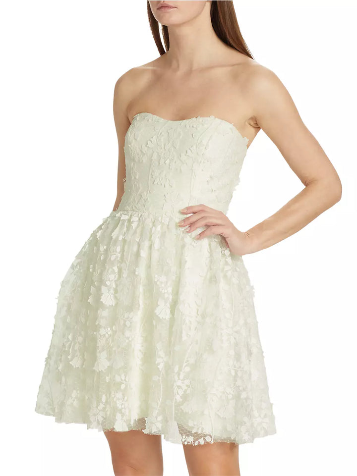 ML Monique Lhuillier Strapless Embroidered Tulle Minidress