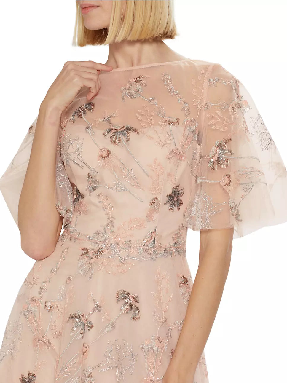 Teri Jon by Rickie Freeman Sequined Embroidered Floral Tulle High Low DGFOutlet Teri Jon by Rickie Freeman Sequined Embroidered Floral Tulle High Low DGFOutlet