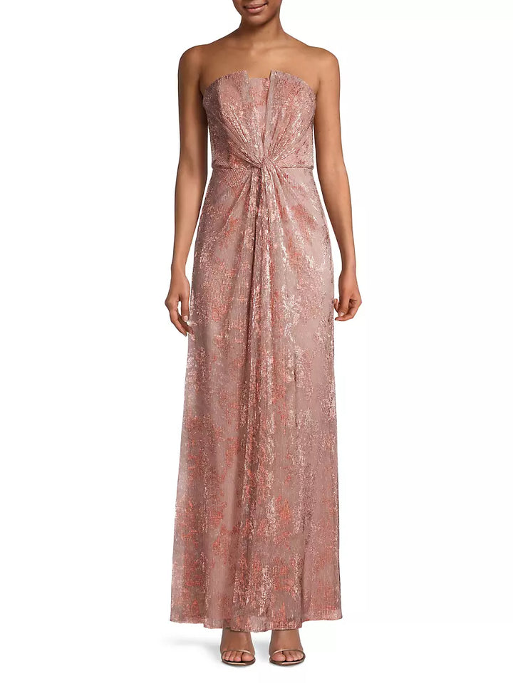 Aidan Mattox Strapless Twist Front Metallic Gown