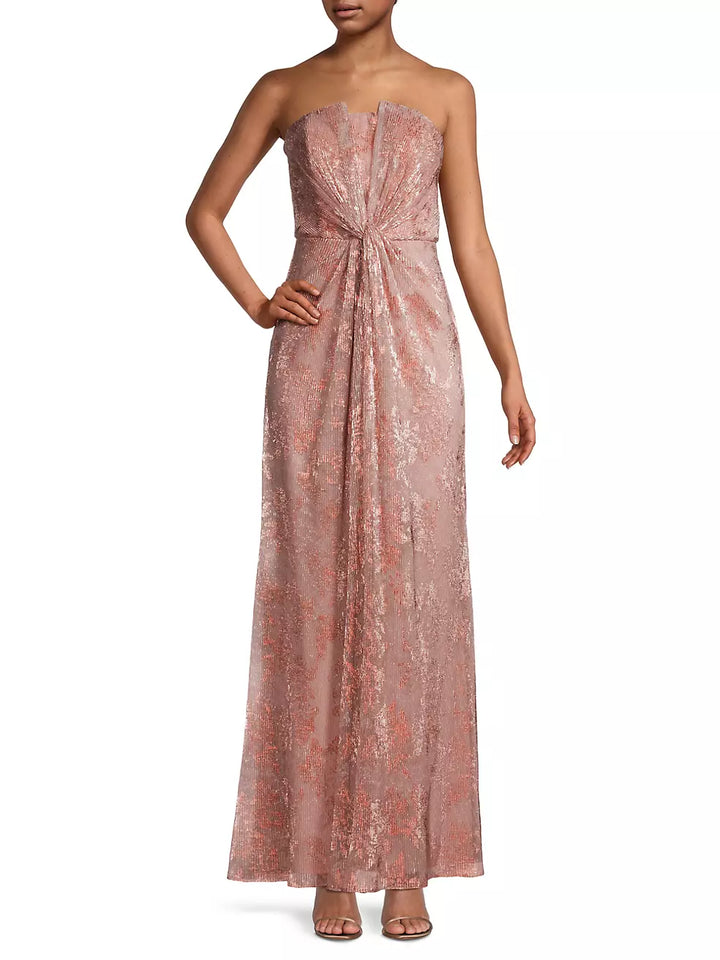 Aidan Mattox Strapless Twist Front Metallic Gown