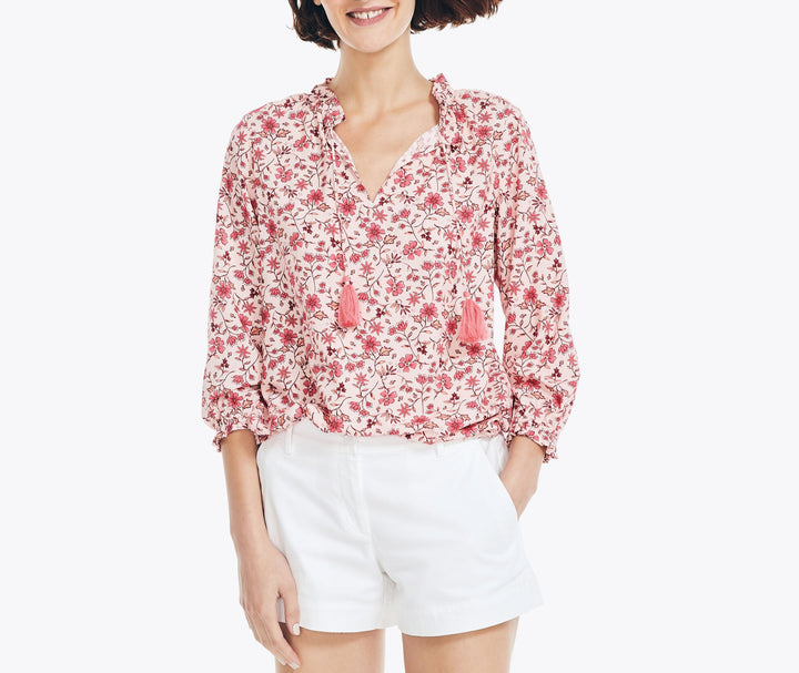 Nautica Sustainably Crafted Printed Split-Neck Top