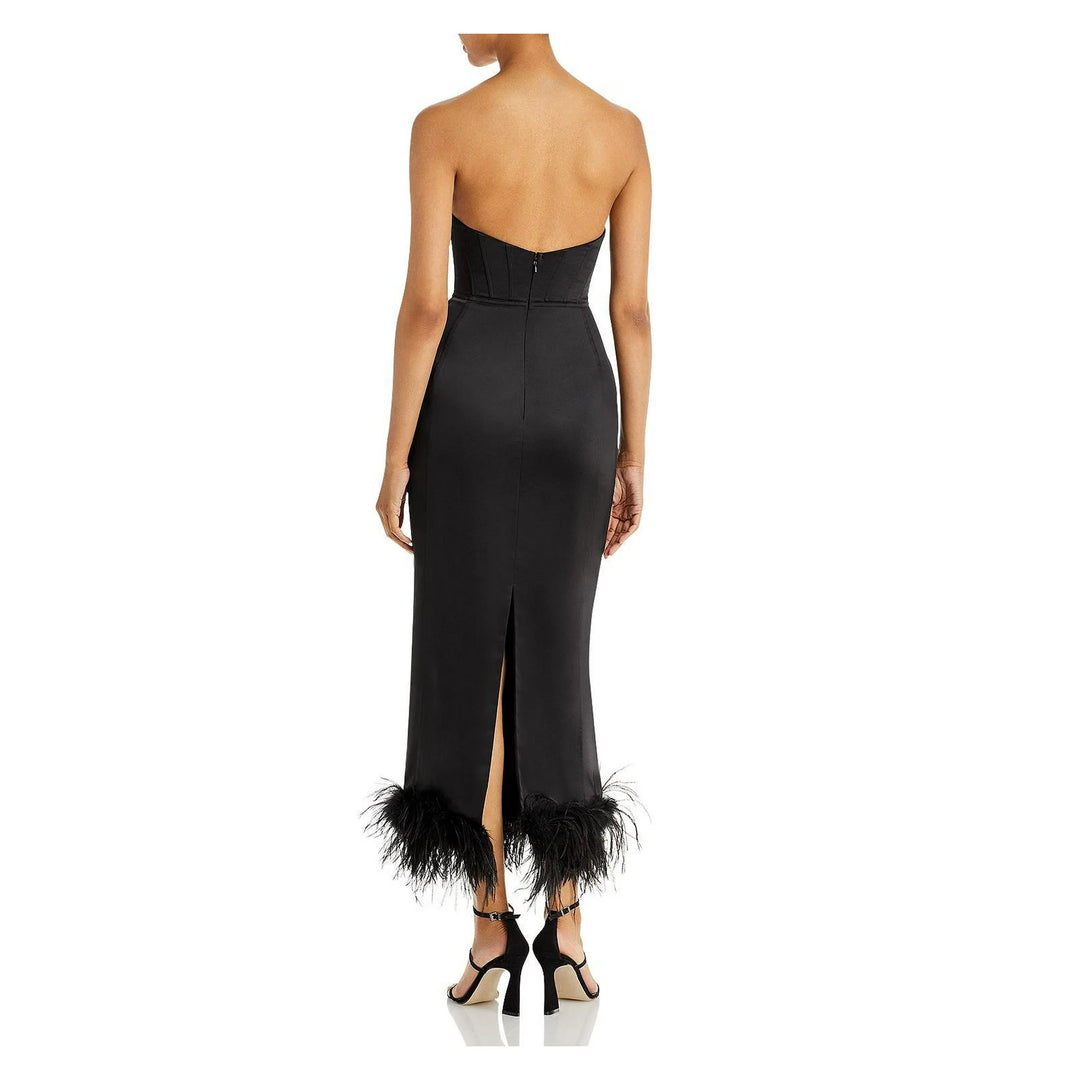 AQUA x Maeve Reilly Bustier Feather Trim Dress