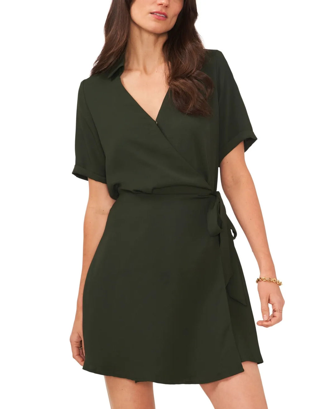 Vince Camuto Collared V-neck Short Sleeve Wrap Dress