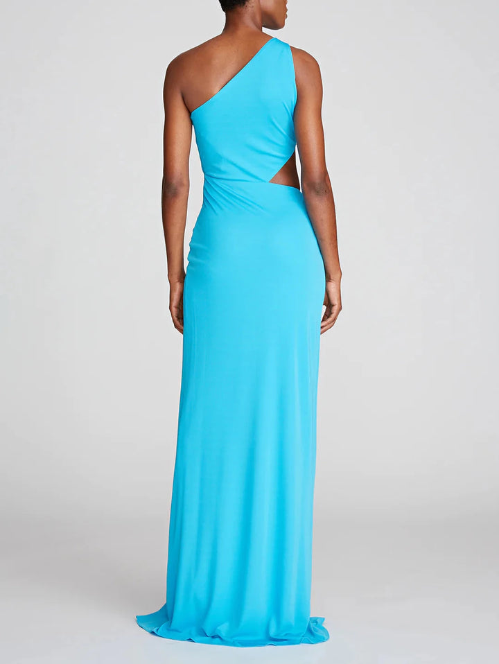 Halston Ivanna Gathered Asymmetric Cut-Out Gown
