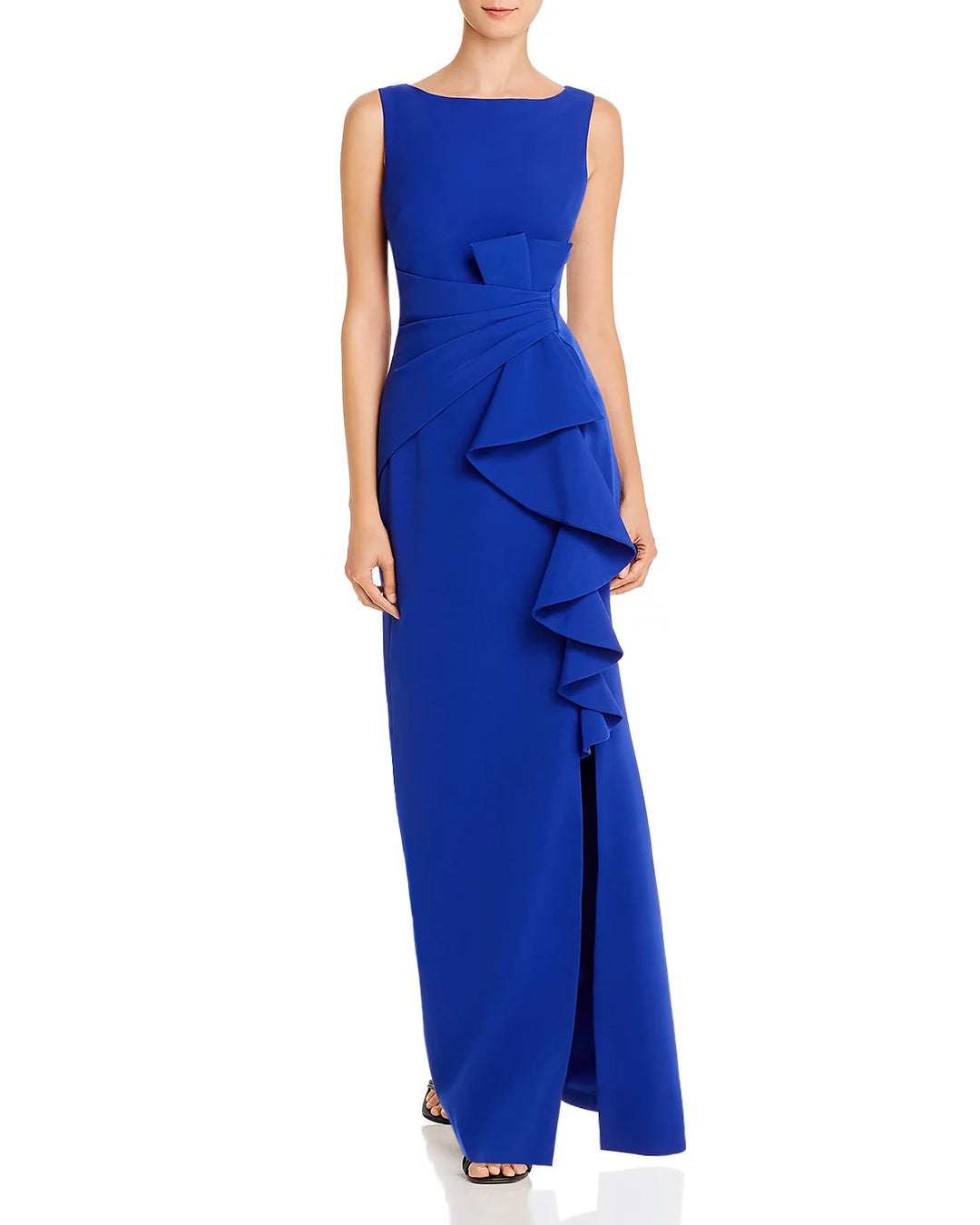 Eliza J Sleeveless Cascading-Ruffle Gown