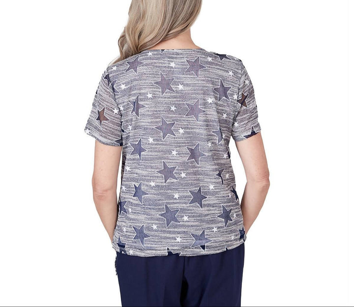 Alfred Dunner Petite All American Lined Space Dye Stars T-shirt