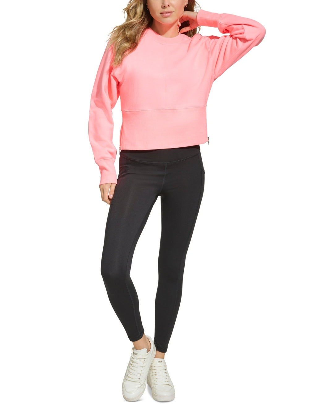 DKNY Cotton Performance Cropped Zip-Detail Sweatshirt