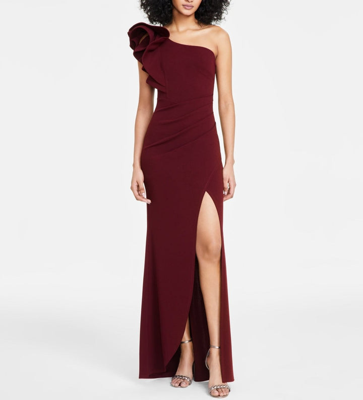 Emerald Sundae Ruffle-Shoulder Mermaid Gown