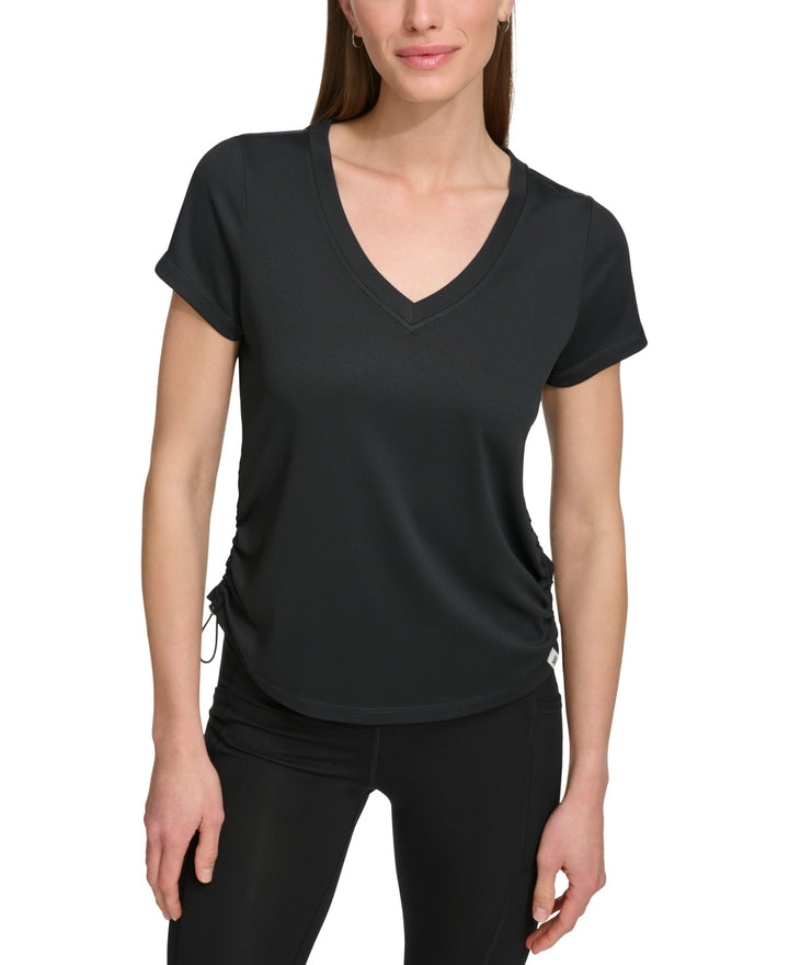 DKNY Solid V-Neck Short-Sleeve Tech Top