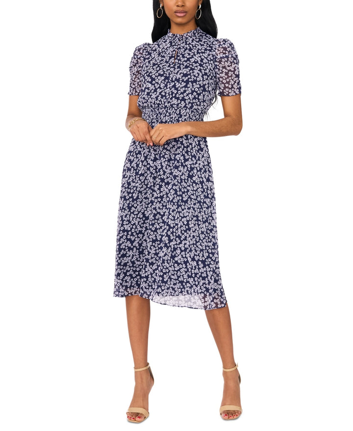 MSK Floral Print Puff Sleeve Midi Dress