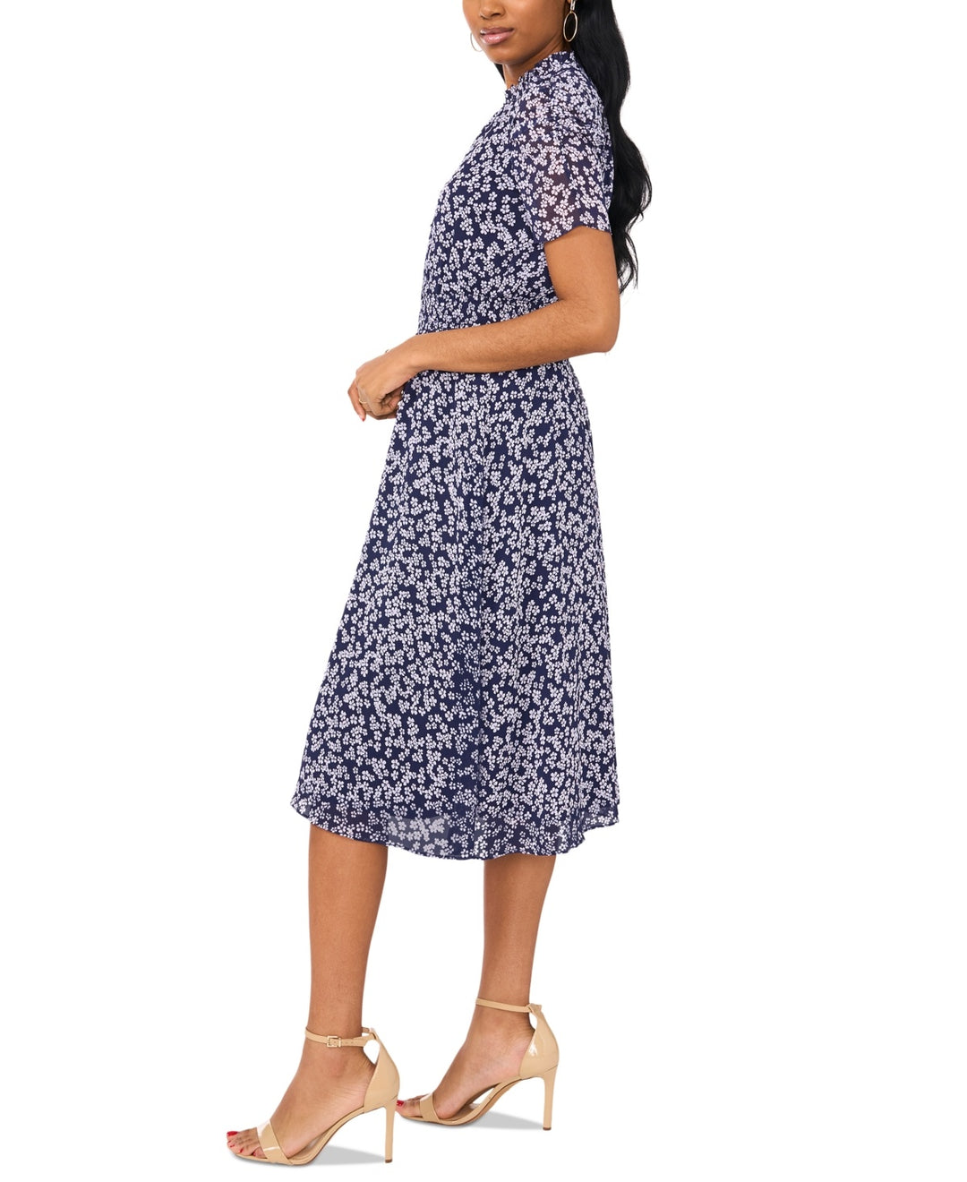 MSK Floral Print Puff Sleeve Midi Dress