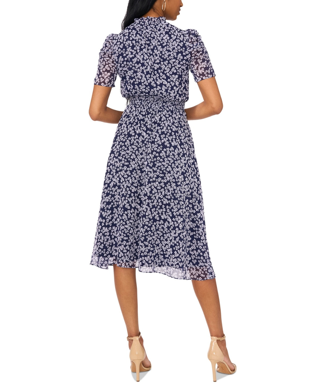 MSK Floral Print Puff Sleeve Midi Dress