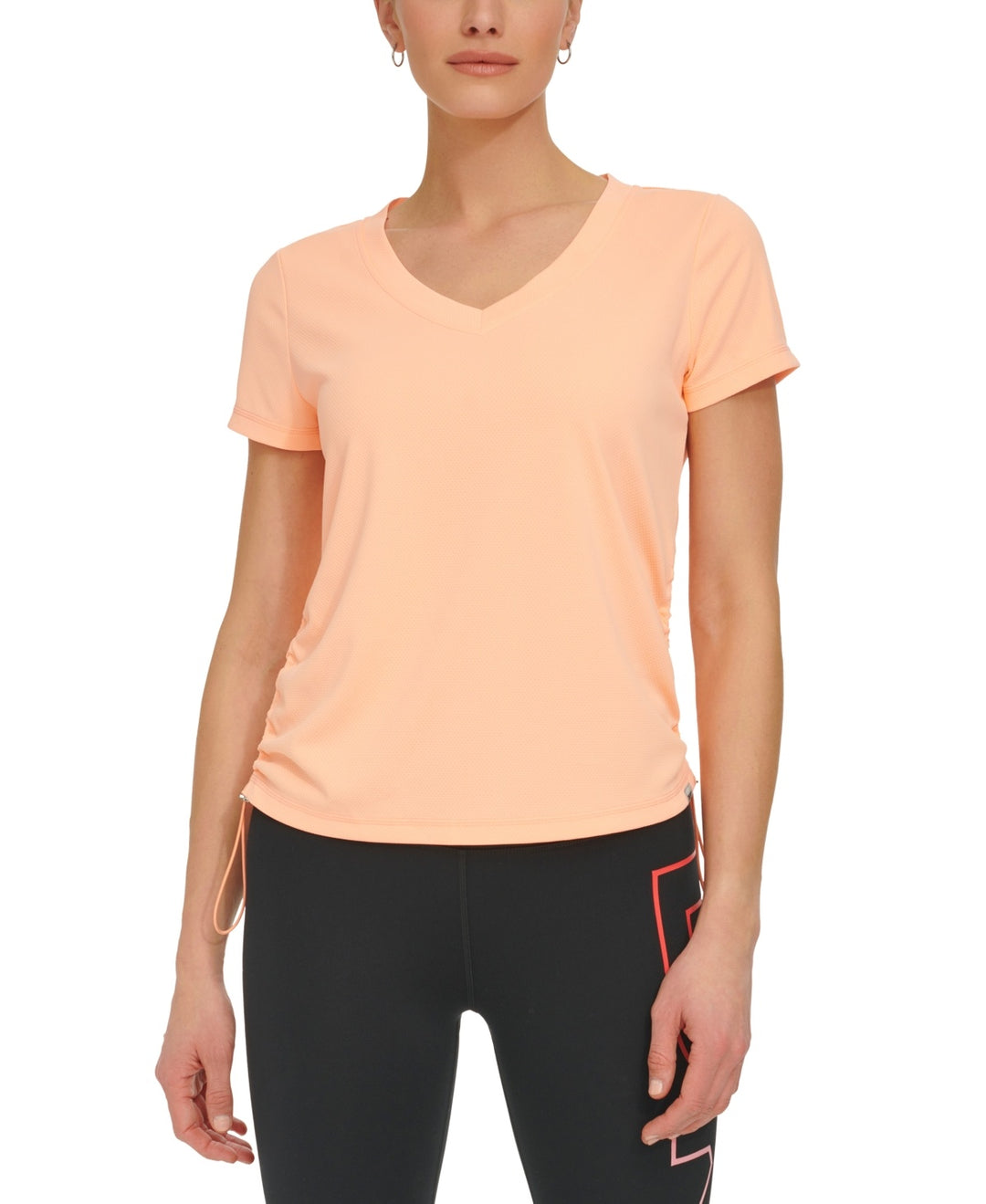 DKNY Solid V-Neck Short-Sleeve Tech Top