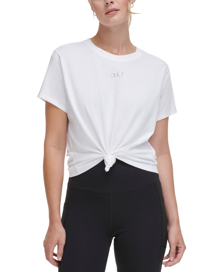 Dkny Sport Knot-Front Metallic Logo T-Shirt