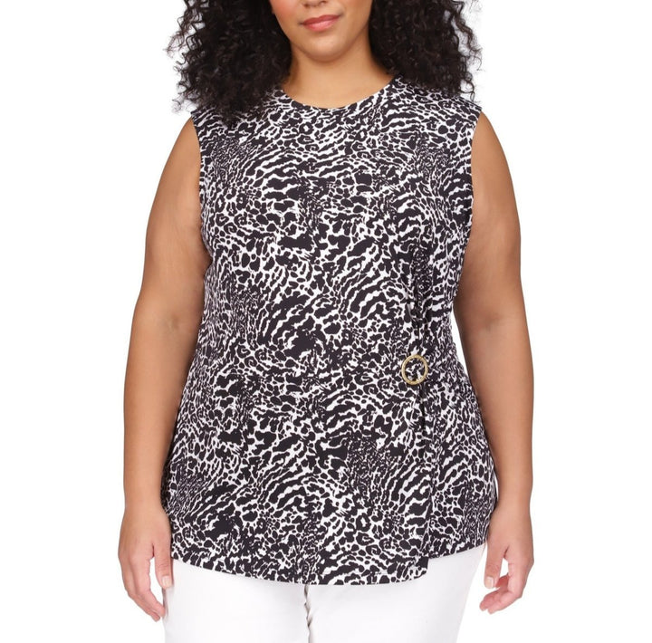 Michael Kors Animal-Print Sleeveless Ring Twist Top