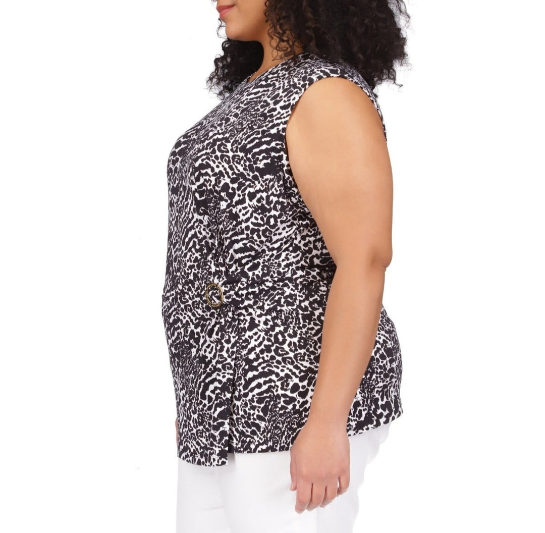 Michael Kors Animal-Print Sleeveless Ring Twist Top