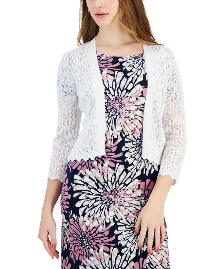 Robbie Bee Petite Open Front Pointelle Knit Cardigan