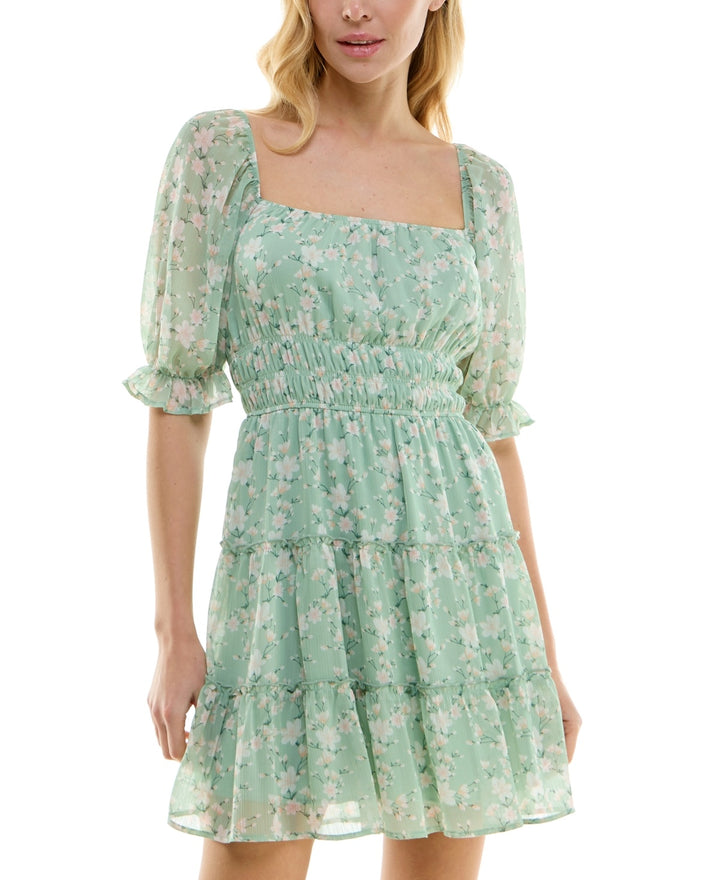 Trixxi Floral-Print Smocked Fit & Flare Dress