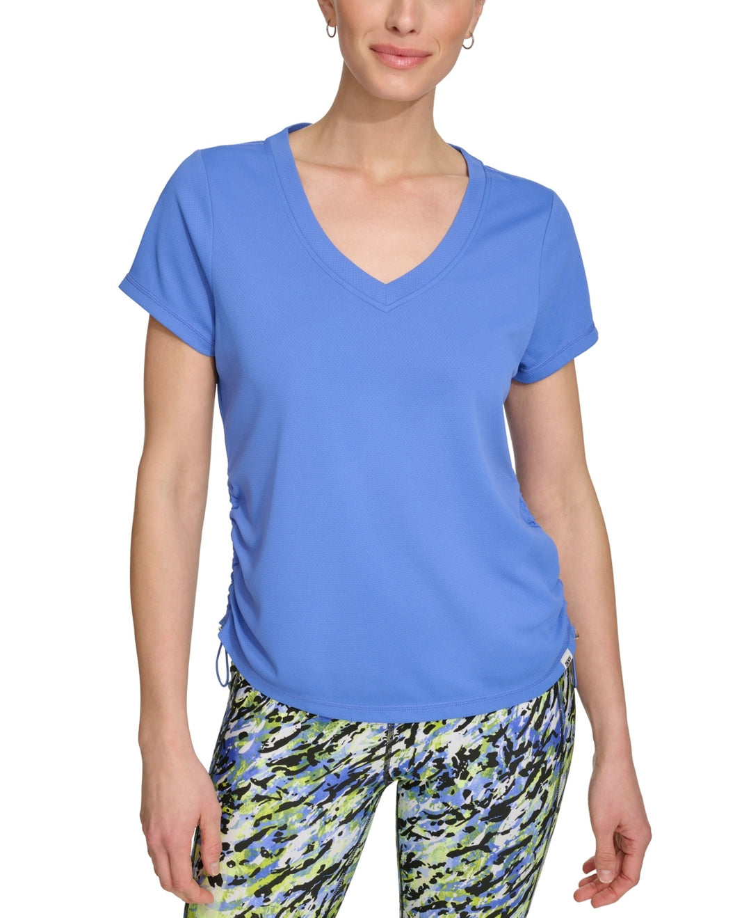 DKNY Solid V-Neck Short-Sleeve Tech Top