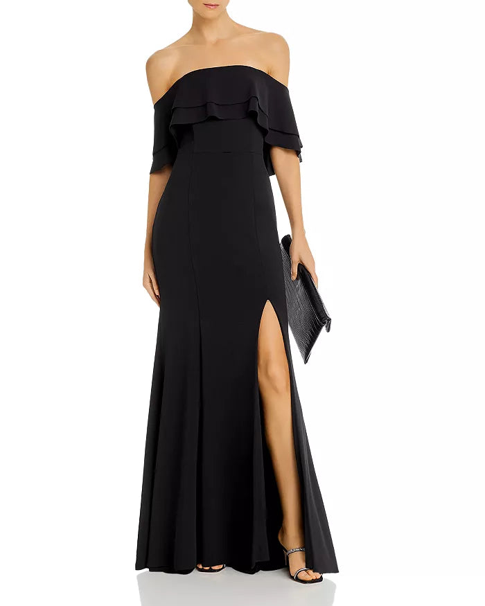 AQUA Off-the-Shoulder Scuba Crêpe Gown