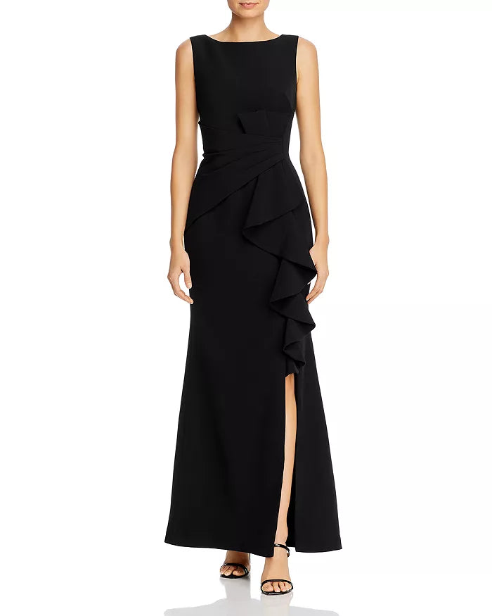 Eliza J Sleeveless Cascading-Ruffle Gown