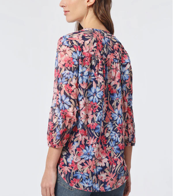 Jones New York Printed V-Neck Pleated Kelly Blouse
