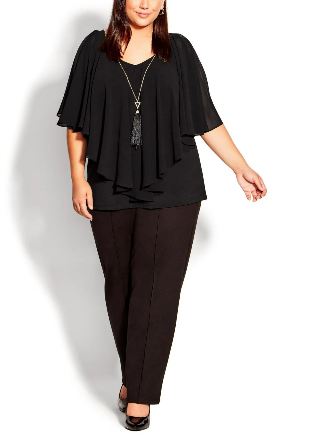 AVENUE Plus Size Mira Overlay Necklace Short Flutter Sleeve Top