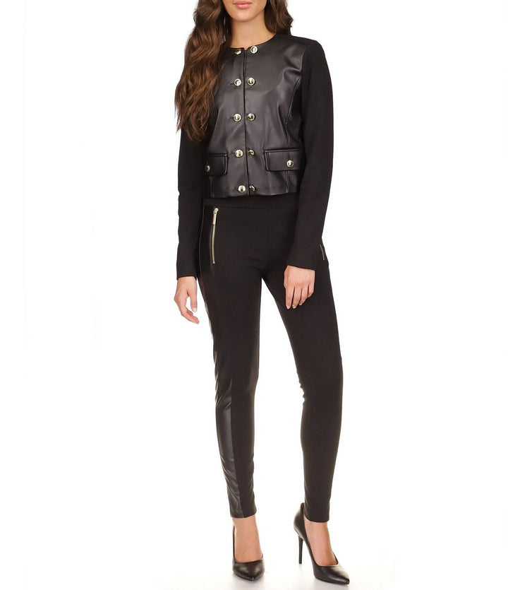 MICHAEL MICHAEL KORS Petite Mixed-Media Faux-Leather Leggings