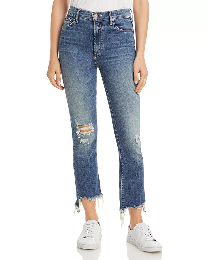 MOTHER The Insider High Rise Crop Step Fray Bootcut Jeans