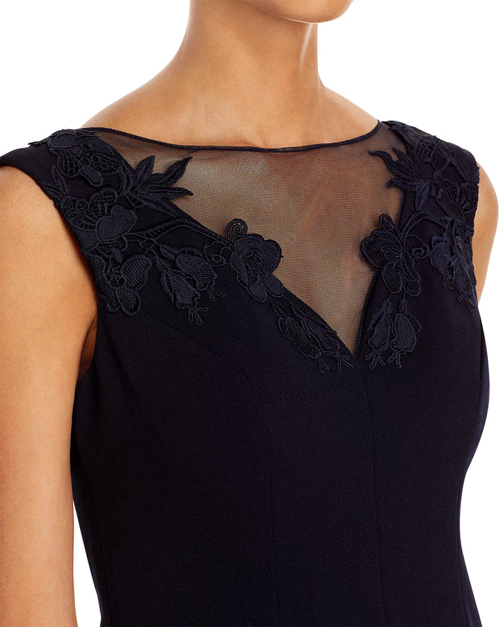 Aidan Mattox Scuba-Crepe Illusion Dress